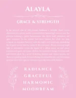 Alayla personalized name art with origin story in light pink