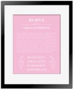 Alayla personalized name art with origin story in light pink with black matte frame