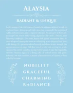 Alaysia name origin print with meaning and traits in light blue