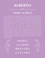 Alberto personalized wall art with the story of your name in light purple