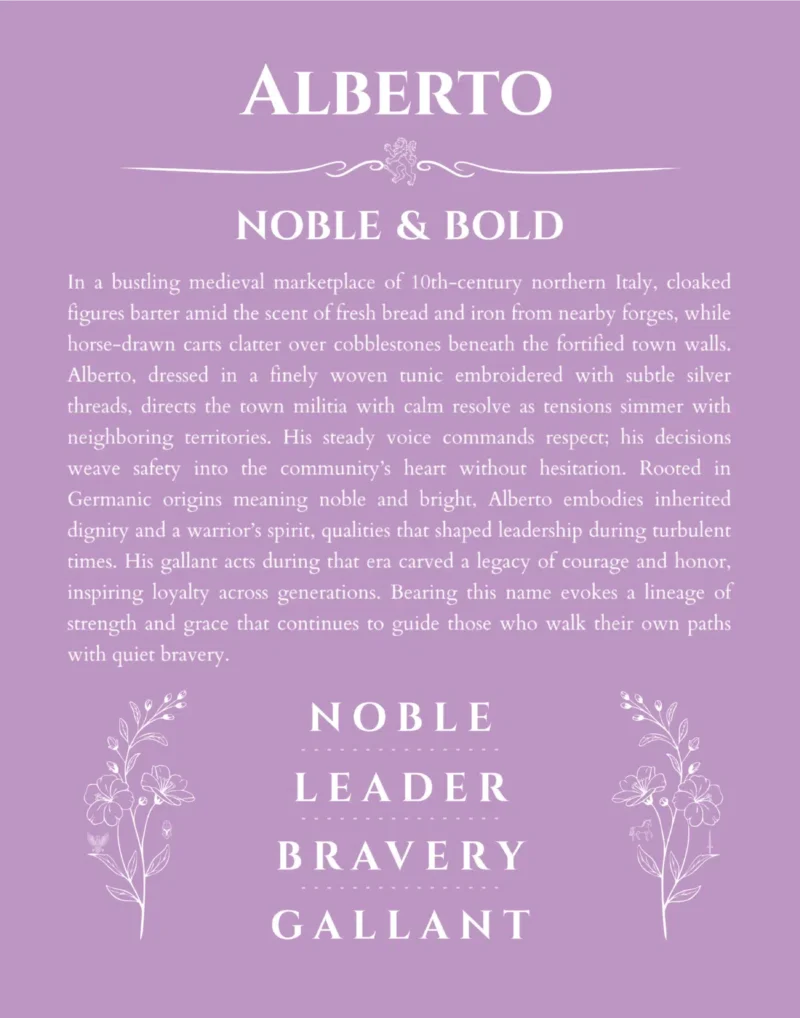 Alberto personalized wall art with the story of your name in light purple