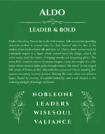 Aldo personalized name print with origin and traits in dark green