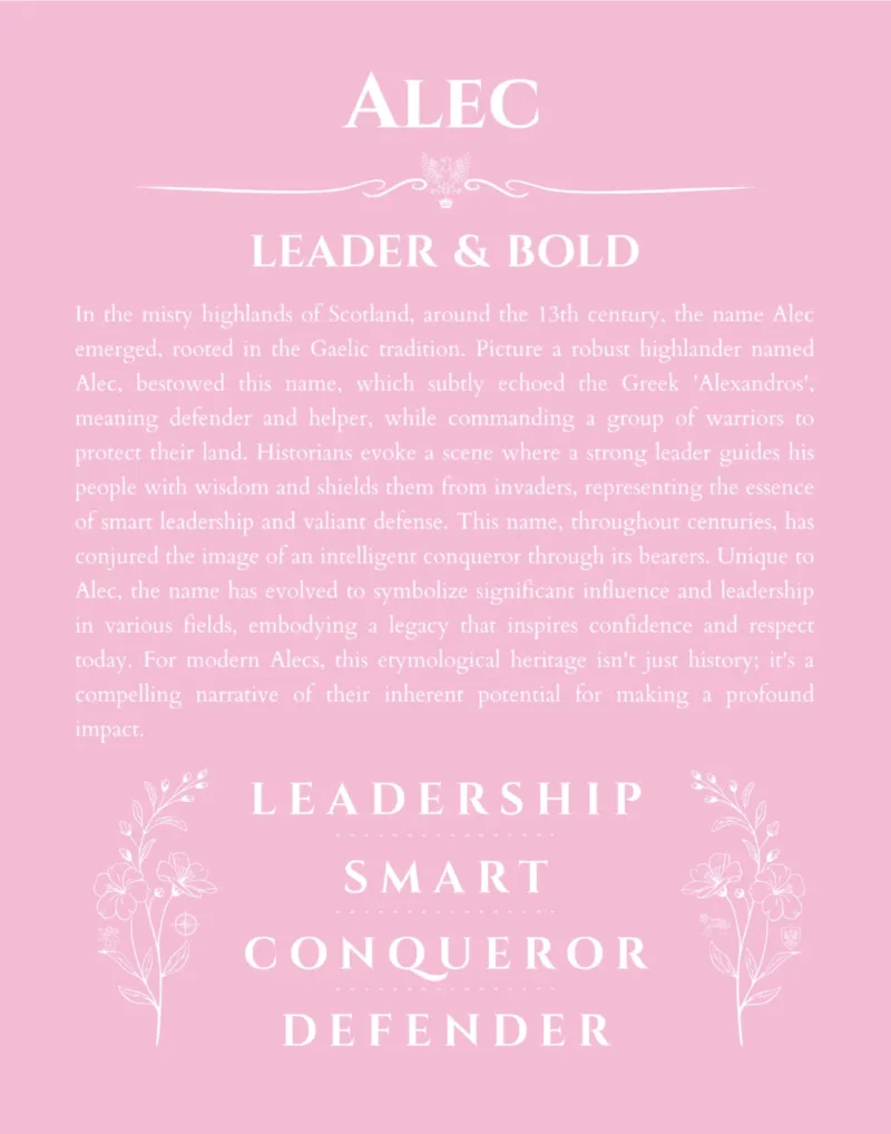 Alec name meaning gift print in light pink