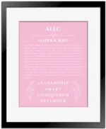 Alec name meaning gift print in light pink with black matte frame