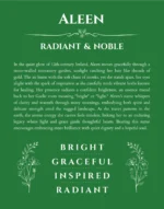 Aleen personalized name meaning print in dark green