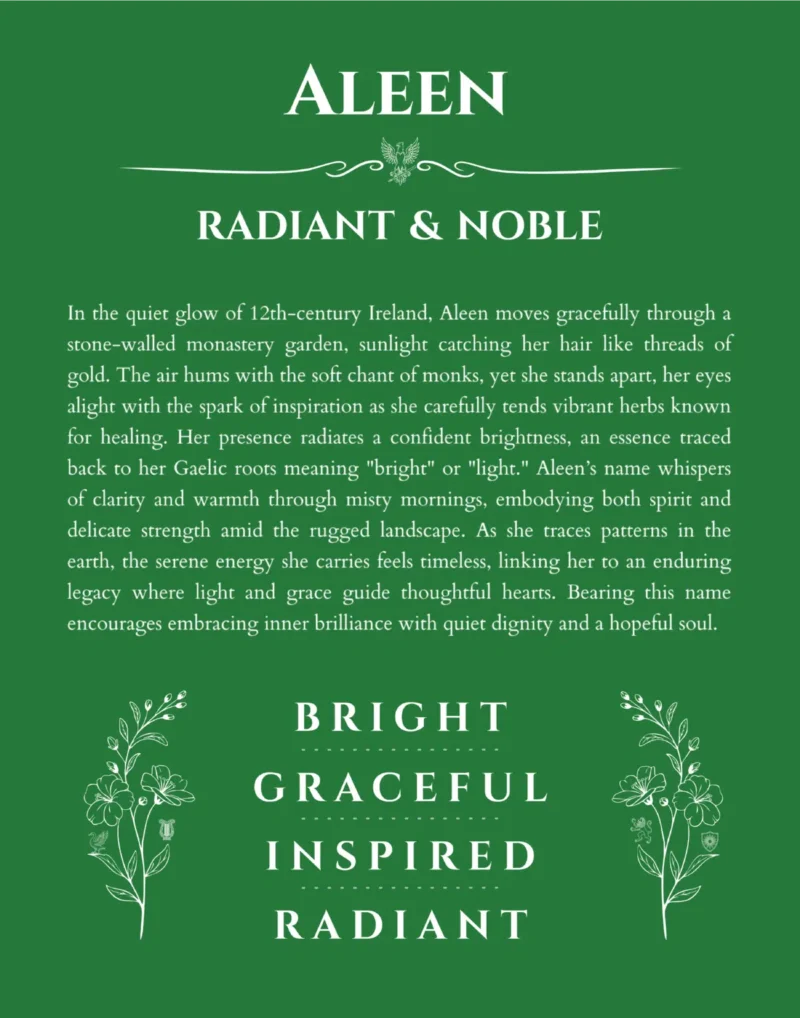 Aleen personalized name meaning print in dark green