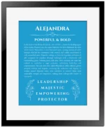 Alejandra custom name meaning print in blue with black matte frame