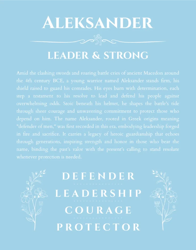 Aleksander name meaning wall art by Get Your Story in light blue