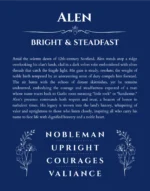 Alen name origin print with meaning and traits in deep blue