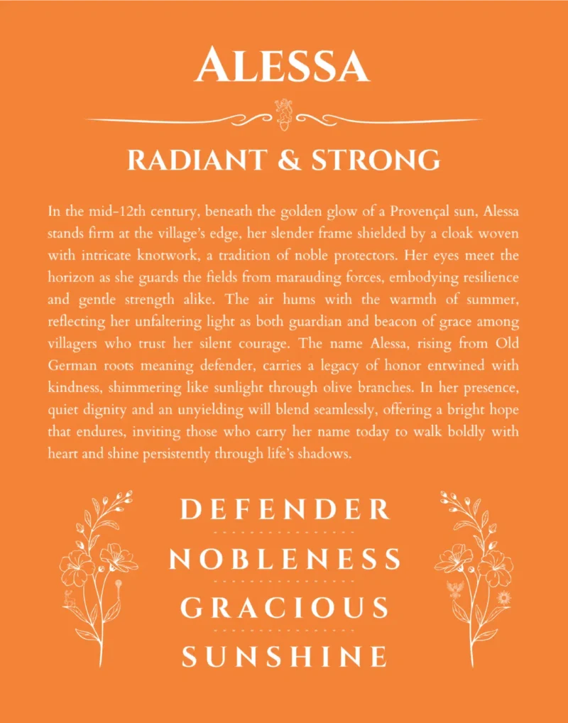 Alessa personalized wall art with the story of your name in orange