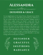 Alessandra personalized name art with origin story in dark green