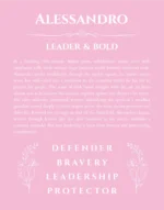 Alessandro personalized name print with origin and traits in light pink