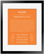 Alessi name meaning gift print in orange with black matte frame