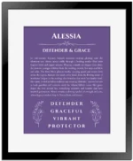 Alessia name meaning gift print in purple with black matte frame