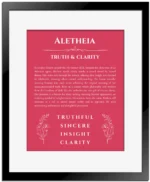 Aletheia name meaning wall art by Get Your Story in red with black matte frame