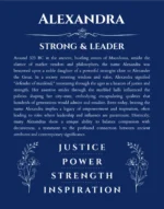 Alexandra name origin print with meaning and traits in deep blue