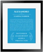 Alexandro custom name art showing meaning and origin in blue with black matte frame