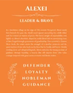 Alexei personalized name print with origin and traits in orange