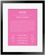 Alfie custom name print for wall display in pink with black matte frame