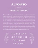 Alfonso name origin print with meaning and traits in light purple