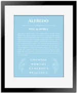 Alfredo custom name print for wall display in light blue with black matte frame