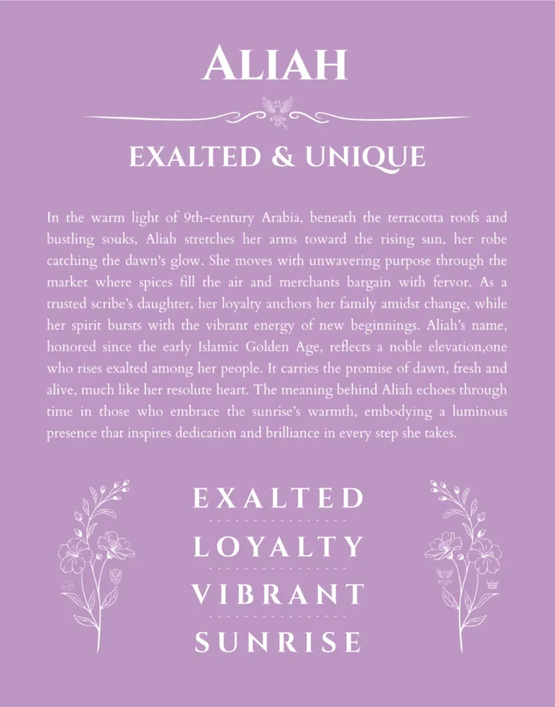 Aliah personalized wall art with the story of your name in light purple