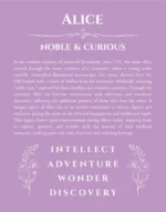 Alice custom name art showing meaning and origin in light purple