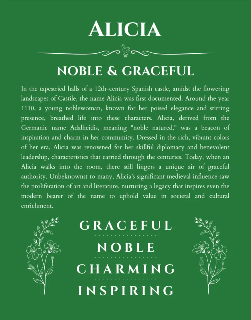 Alicia name meaning gift print in dark green
