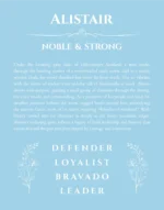 Alistair custom name meaning print in light blue