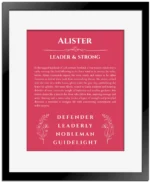 Alister custom name meaning print in red with black matte frame
