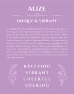 Alize name origin print with meaning and traits in light purple