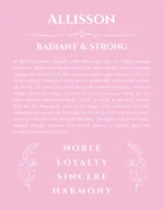 Allisson personalized wall art with the story of your name in light pink