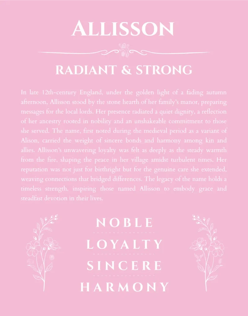 Allisson personalized wall art with the story of your name in light pink