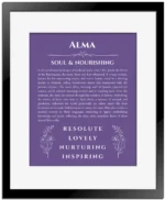 Alma custom name print for wall display in purple with black matte frame