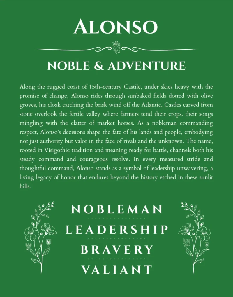 Alonso personalized name meaning print in dark green