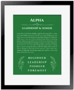 Alpha personalized name meaning print in dark green with black matte frame