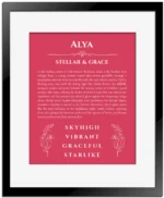 Alya name meaning wall art by Get Your Story in red with black matte frame