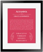 Alyanna name meaning wall art by Get Your Story in red with black matte frame