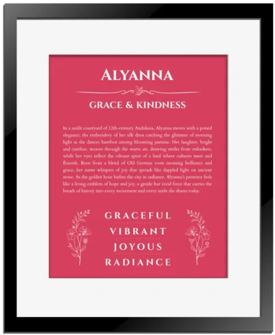Alyanna name meaning wall art by Get Your Story in red with black matte frame