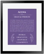 Alyna name meaning wall art by Get Your Story in purple with black matte frame