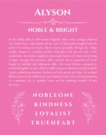 Alyson custom name art showing meaning and origin in pink