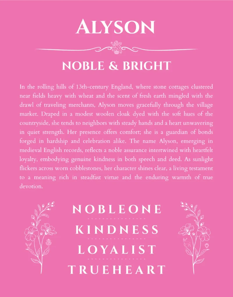 Alyson custom name art showing meaning and origin in pink