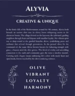 Alyvia personalized wall art with the story of your name in navy blue