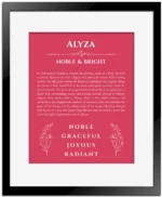 Alyza name meaning gift print in red with black matte frame