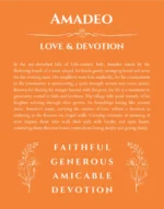 Amadeo custom name art showing meaning and origin in orange