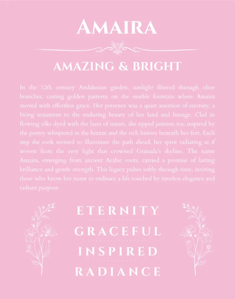 Amaira personalized wall art with the story of your name in light pink