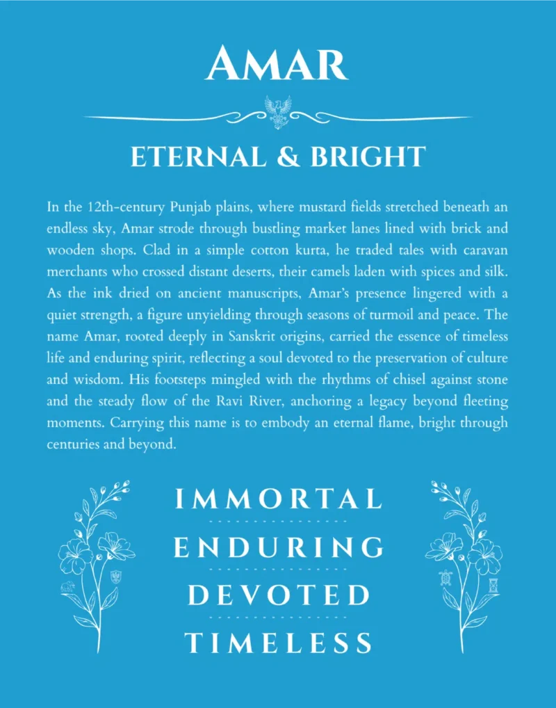 Amar personalized name meaning print in blue