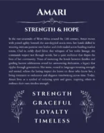 Amari name origin print with meaning and traits in navy blue