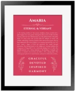Amaria custom name print for wall display in red with black matte frame