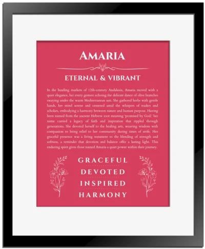 Amaria custom name print for wall display in red with black matte frame